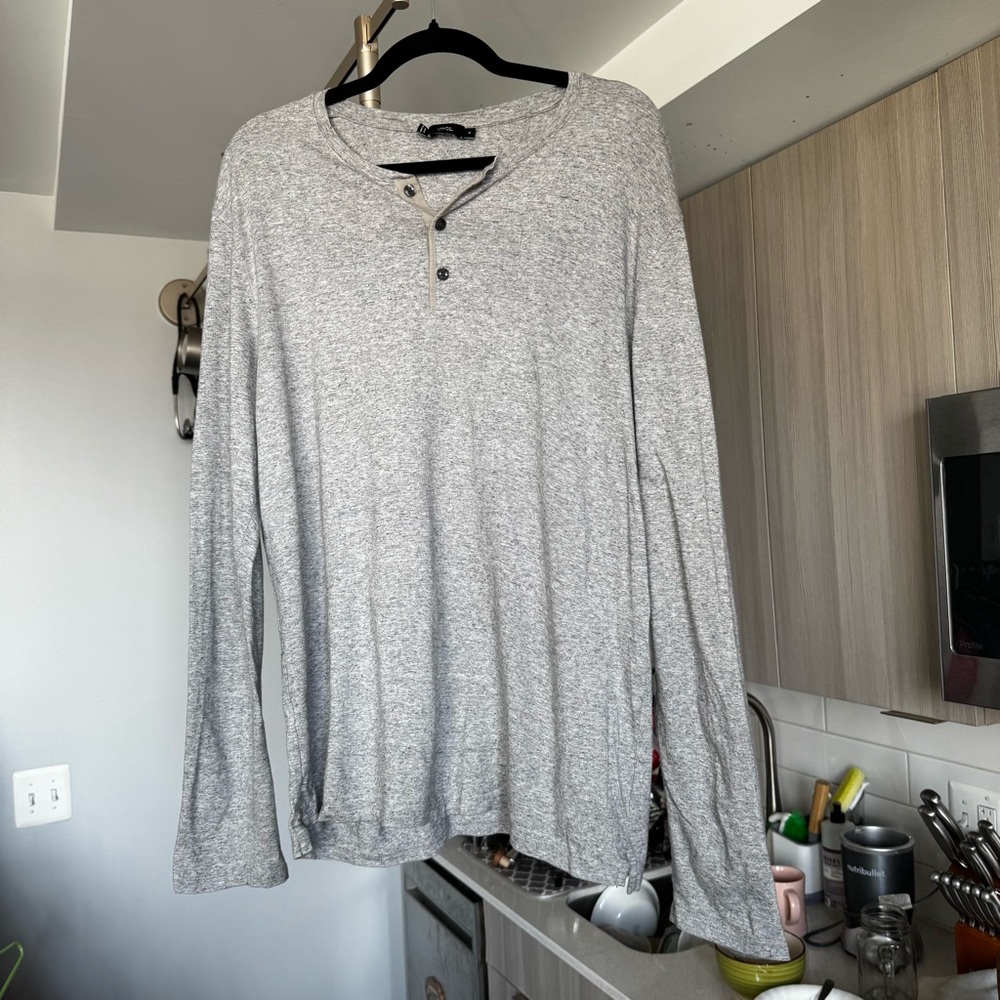 Vince Men’s Heather Gray Cotton Modal Short Sleeve Henley - Size XL